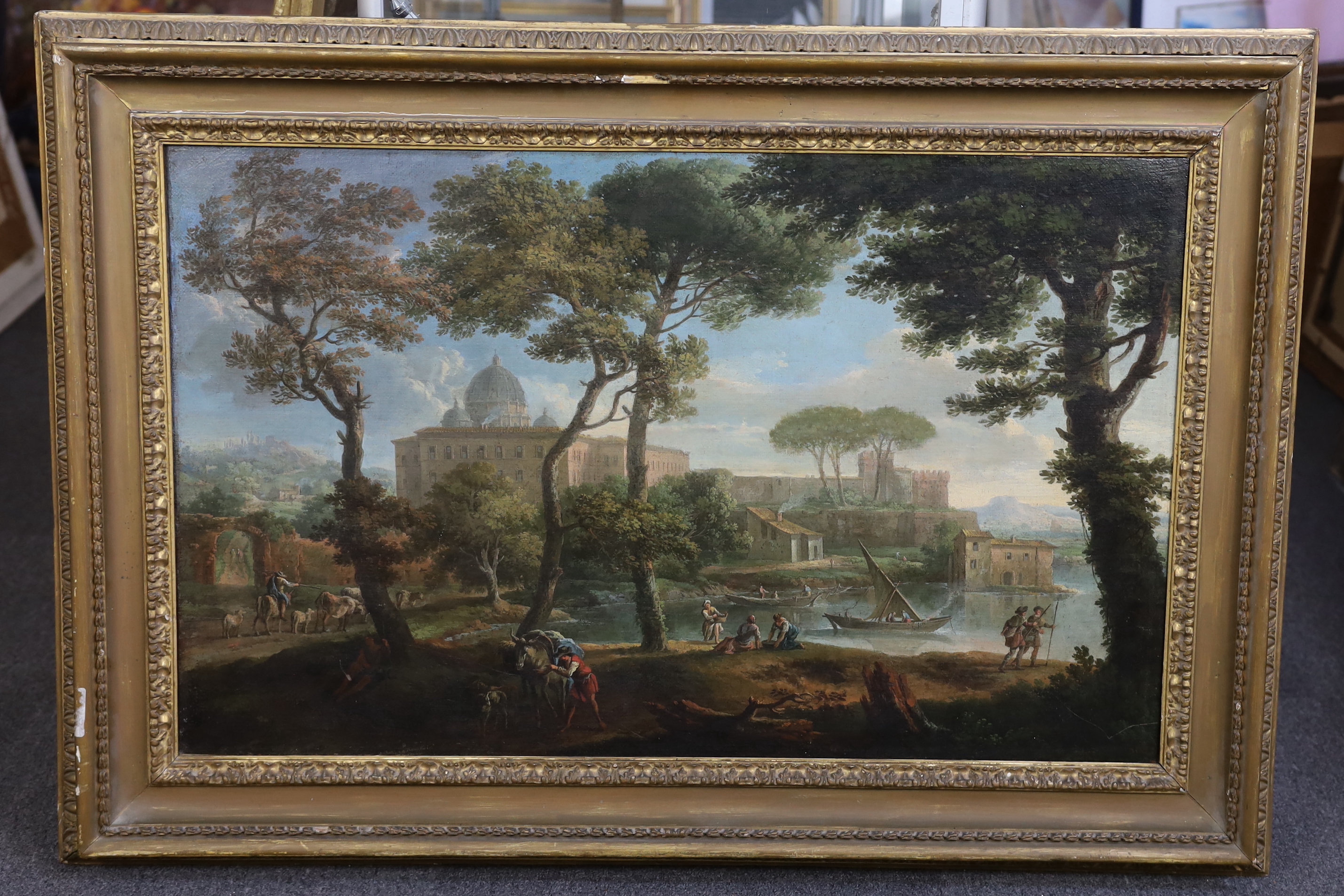 Manner of Claude Lorrain (1600-1682), A river landscape near Rome, oil on canvas, 60 x 97cm